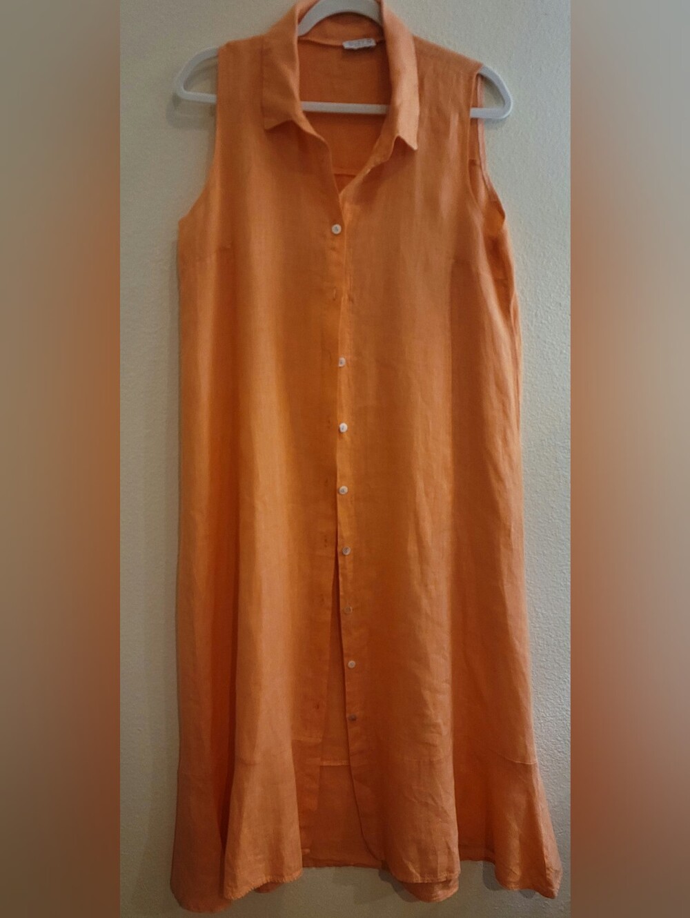 M   Sleeveless classic shirt dress linen (melon)